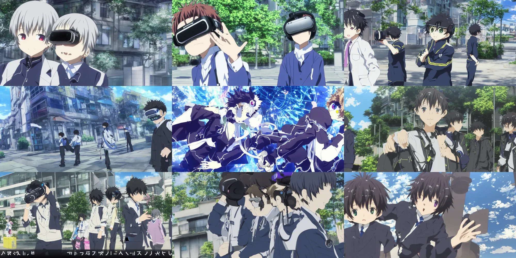 Prompt: screenshot from the Kyoto Animation anime about the boy who wears a NerveGear, magical realism, real life blended with virtual reality