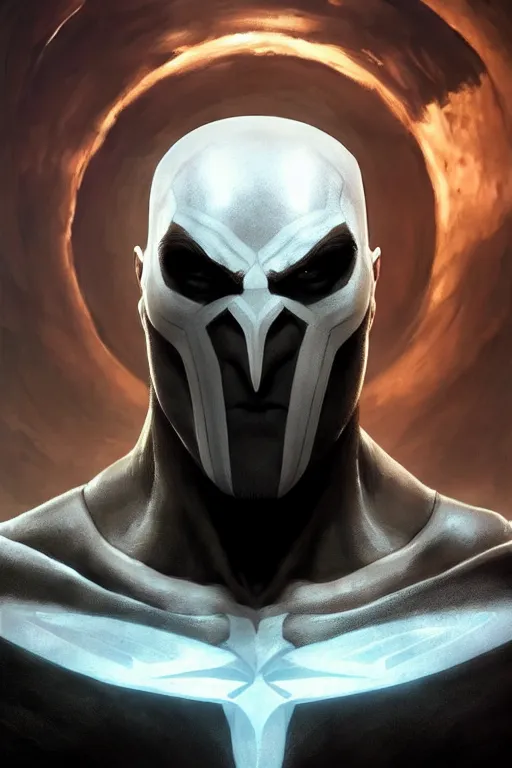 Image similar to symmetry of moon knight mixed with kratos from gow, rpg reference, art by greg rutkowski, artgerm, trending on artstation, octane render, insanely detailed, 8 k, hd