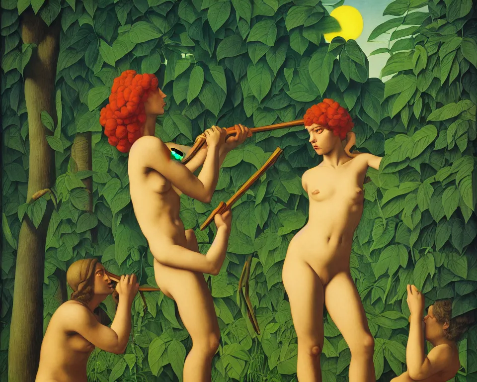 Image similar to an achingly beautiful print blind justice in the jungle by Raphael, Hopper, and Rene Magritte. detailed, romantic, enchanting, trending on artstation.