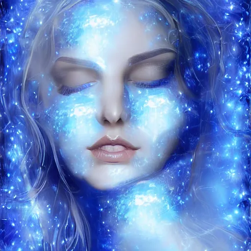 Prompt: human encased in a shining blue crystal, fantasy, digital art