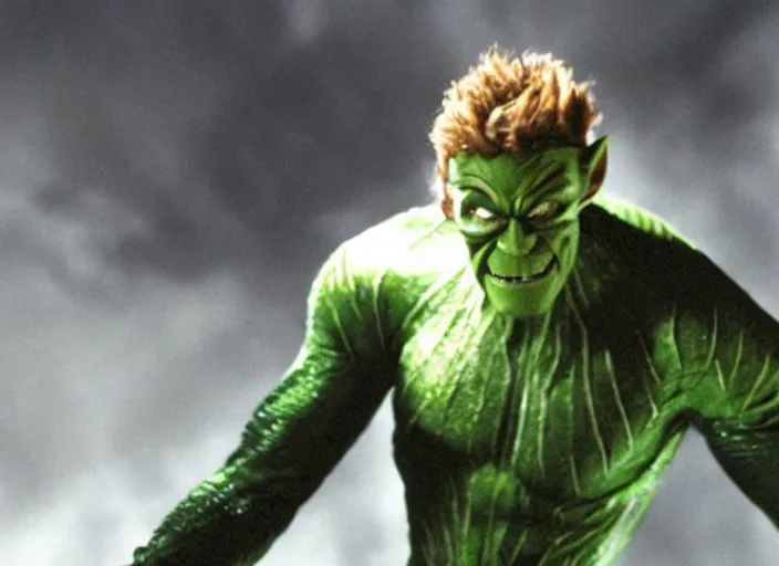 Image similar to film still of Willem Dafoe as Green Goblin in Spider-man 2002