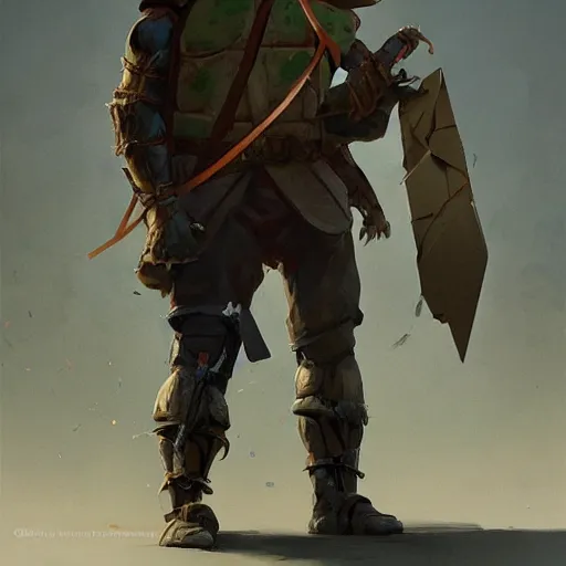 Prompt: portrait painting of a system administrator teenage mutant ninja turtle donatello, building computers, painted by greg rutkowski, dishonored 2