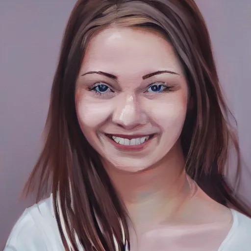 Prompt: portrait painting of woman from scandinavia, 2 0, years old, daz, occlusion, smiling and looking directly, brushstrokes, white background, art