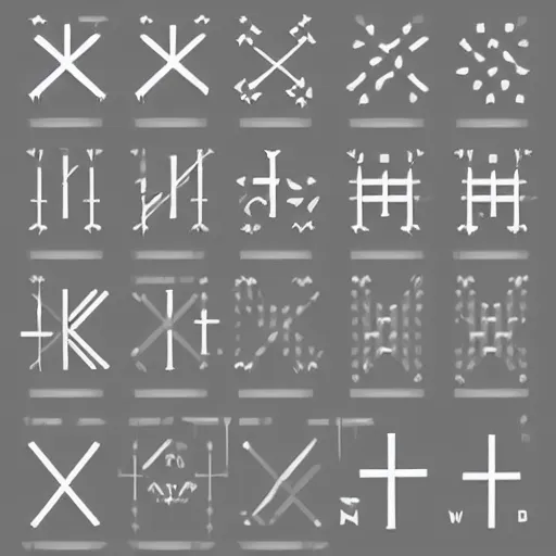 Prompt: a preview of a font consisting only out of crosses, simple cross like symbols, windings, vector,