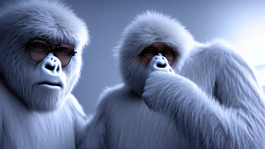 Prompt: a yeti in a scientist coat, 4 k, photorealistic, dramatic lighting