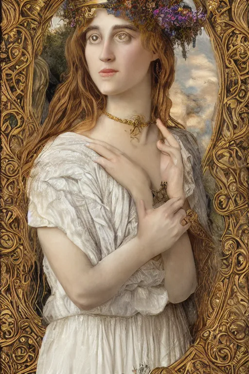 Image similar to elaborately hyperdetailed pre-raphaelite illustration of an extremely beautiful regal woman with an imponent crown, eerie mist and ethereal pink bubbles, Aetherpunk, atmospheric lighting, bright background, moonlight, high fantasy professionally painted digital art painting, smooth, sharp focus, highly detailed illustration highlights, backlight, golden ratio, 8K detail post-processing, symmetrical facial features, rich deep moody colors, award winning picture, Daily Deviation on DeviantArt, trending on cgsociety, featured on ArtstationHQ, very coherent symmetrical artwork, concept art