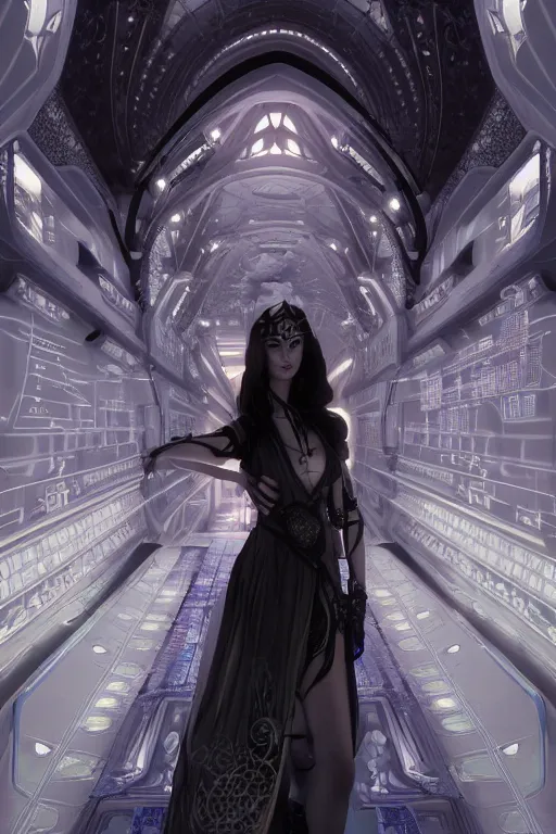 Image similar to portrait futuristic beautiful and goddess and gothic female army navy, at inside of a future submarine, ssci-fi, fantasy, intricate, very very beautiful, elegant, neon light, highly detailed, digital painting, artstation, concept art, soft light, hdri, smooth, sharp focus, illustration, art by tian zi and craig mullins and WLOP and alphonse mucha