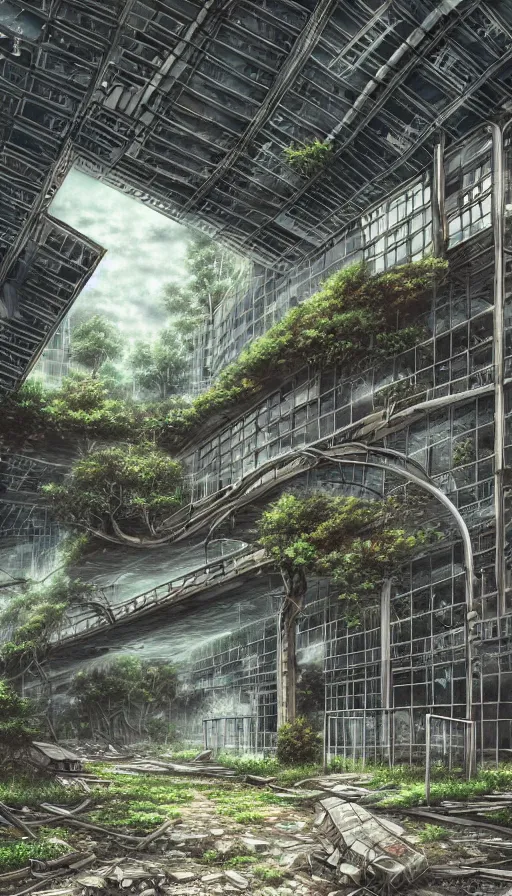 Prompt: a beautiful ultradetailed anime illustration of building abandoned city metro station unfinished building nature urbex by april gornik, junglepunk, archdaily, wallpaper, highly detailed, trending on artstation.