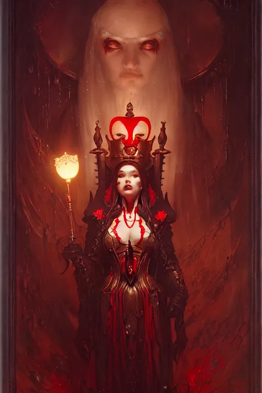 Prompt: the queen of hearts, dark fantasy by gaston bussiere, bayard wu, greg rutkowski, giger, maxim verehin