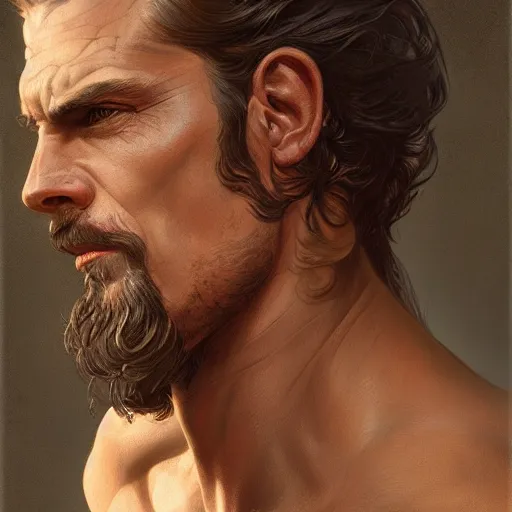 Prompt: portrait of a young, ruggedly handsome ranger, muscular, half body, leather, fantasy, intricate, elegant, highly detailed, digital painting, artstation, concept art, smooth, sharp focus, illustration, art by artgerm and greg rutkowski and alphonse mucha