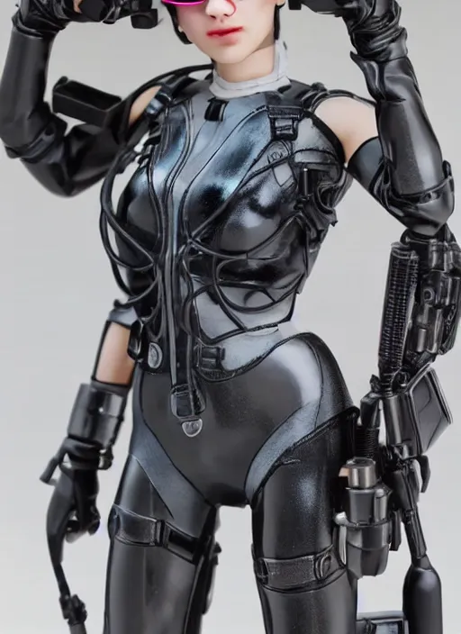 Image similar to 80mm resin detailed miniature of a beautiful lady, high-tech suit, cyber goggles, short hair, Product Introduction Photos, 4K, Full body