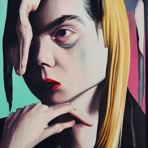 Image similar to elle fanning, christina ricci, anya taylor joy picture by sachin tang, asymmetrical, dark vibes, realistic painting, organic painting, matte painting, geometric shapes, hard edges, graffiti, street art : 2 by sachin teng : 4