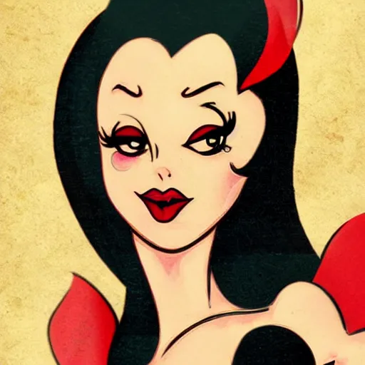 Prompt: gothic jessica rabbit in the style of a vintage pin-up