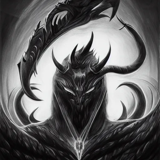 Image similar to full body grayscale drawing by Anato Finnstark of horned demon in heroic pose, swirling flames