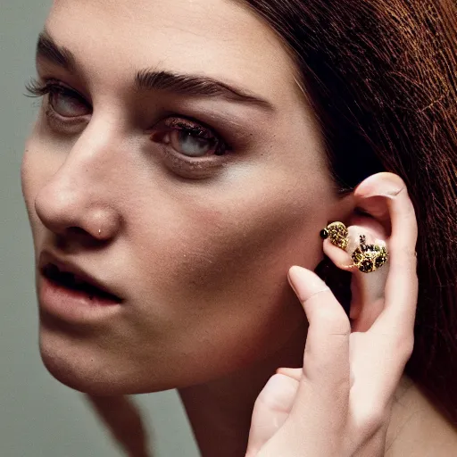 Prompt: behind the scenes of girl with a pearl ear ring by vermeer cinematic lighting vogue cover shoot