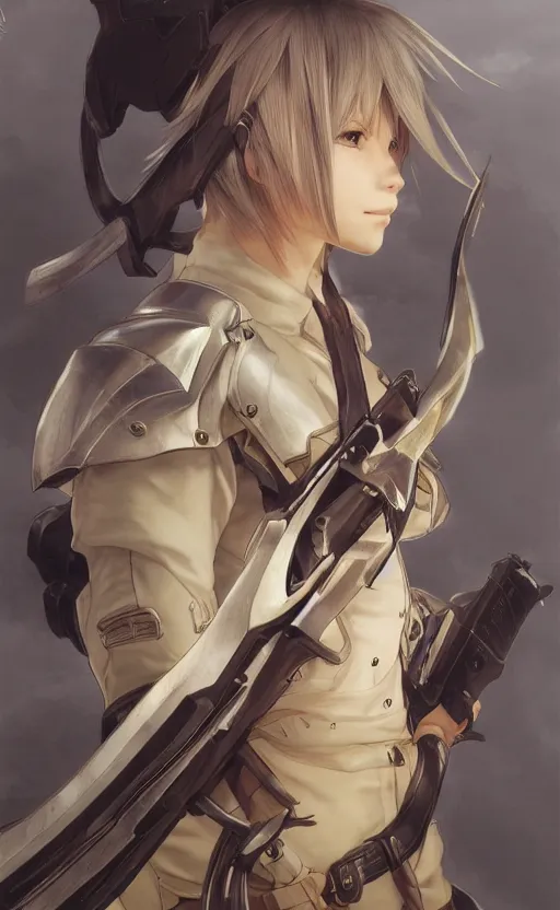 Image similar to final fantasy 1 0 infantry girl, anime style, short hair, hair down, symmetrical facial features, from arknights, hyper realistic, 4 k, rule of thirds, extreme detail, detailed drawing, artstation, paladin armor, by alphonse mucha, greg rutkowski, sharp focus, backlit