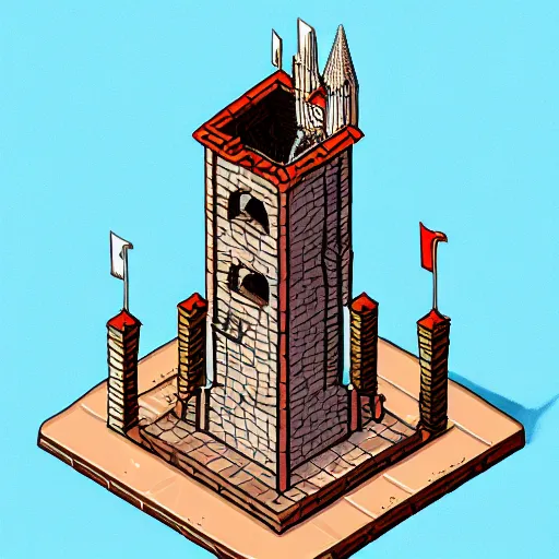 Image similar to isometric view of a wizard tower, svg