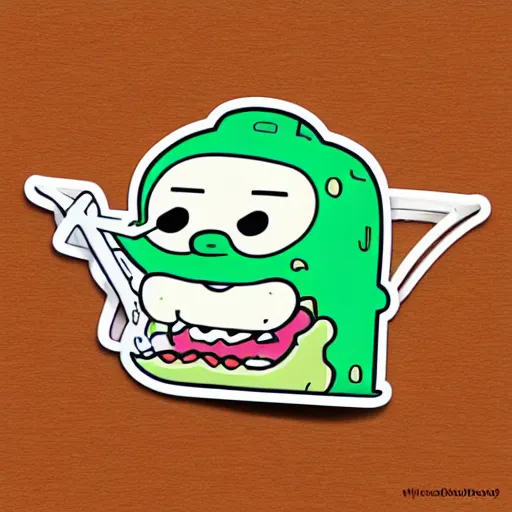 Image similar to a pickle-rick, svg sticker, vector art, wearing headphones, jamming to music