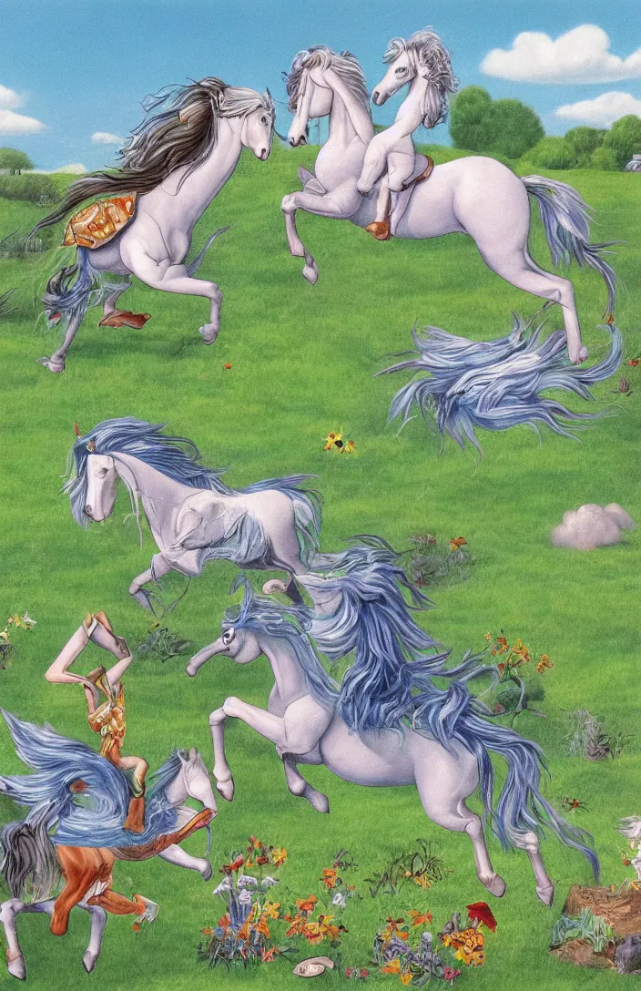 Prompt: a playful pegasus at the park, highly detailed, childrens book illustration, by sven nordqvist