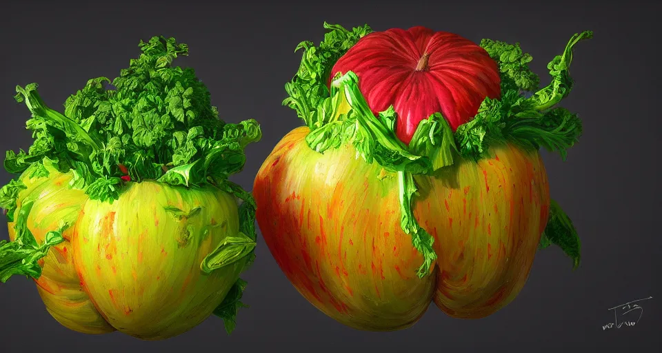 Image similar to a beautiful painting of a anamorphic vegetable, gigantic, octane render, brilliantly coloured, intricate, ultra wide angle, trending on artstation, 8k