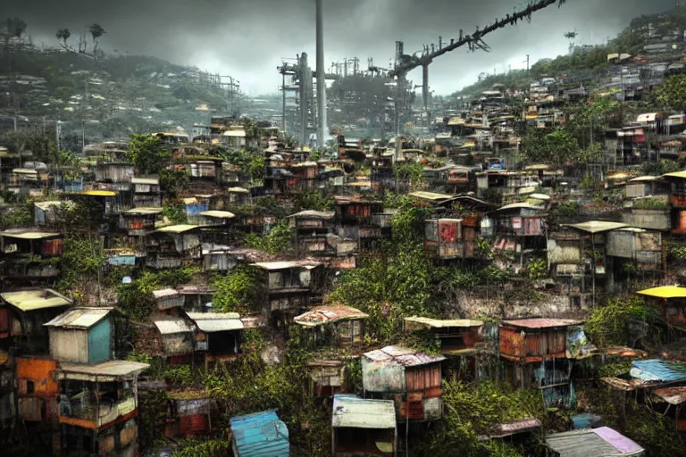 Image similar to simplicity, favela fungal beehive, diseased environment, industrial factory, cheerful, award winning art, epic dreamlike fantasy landscape, ultra realistic,