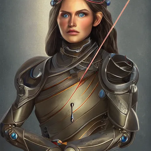 Image similar to robot archer, 8 k, portrait, elven, highly detailed, realistic, professional art, tolkien style elf,