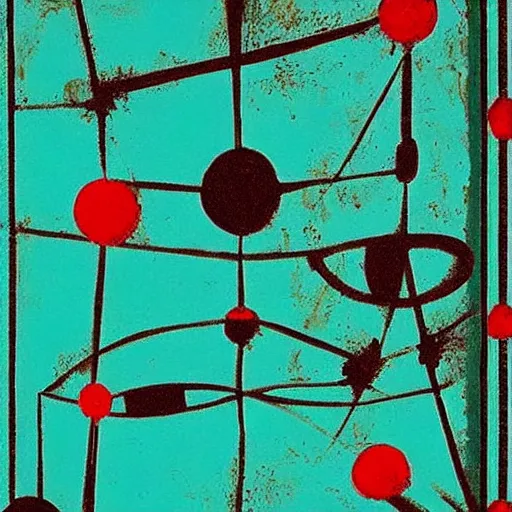 Image similar to “Coraline movie ‘other mother’ art noir, art deco, horror tones, 1950’s, solid coloured shapes, geometric, only form, no details, artists: Jackson Pollock teal palette, ”