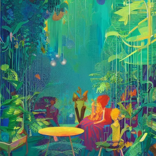 Image similar to disco diffusion painting of the jungle by victo ngai and malika favre, by rhads, makoto shinkai, madgwick, masterpiece, contest award winner