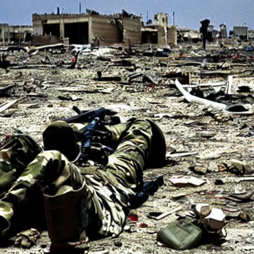 Image similar to aftermath of a bloody battle iraq war