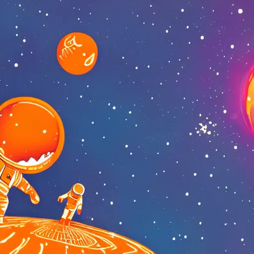 Prompt: Intricate ultradetailed illustration of an orange astronaut floating in space surrounded by vibrant nebula and stars, trending on artstation