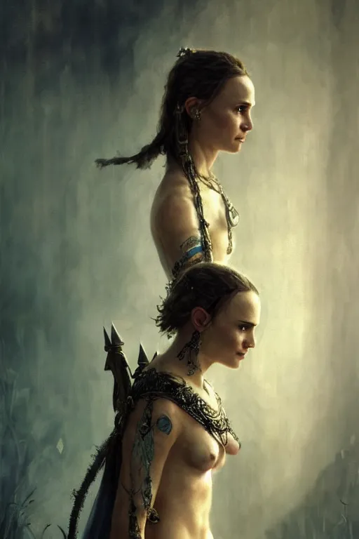 Prompt: natalie portman, warrior, lord of the rings, tattoos, decorative ornaments, by carl spitzweg, ismail inceoglu, vdragan bibin, hans thoma, greg rutkowski, alexandros pyromallis, perfect face, fine details, realistic shading, photorealism