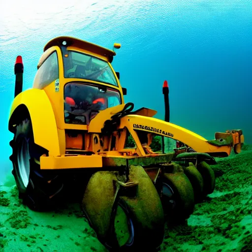 Image similar to ultrawide shot backlit tractor ploughing the seabed underwater photo on gopro