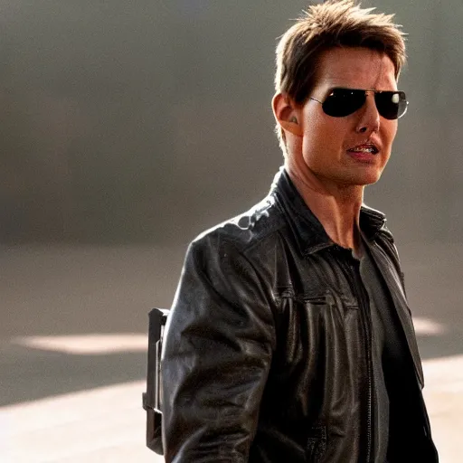 Image similar to film still of tom cruise as the terminator in terminator 8 ( 2 0 2 3 )