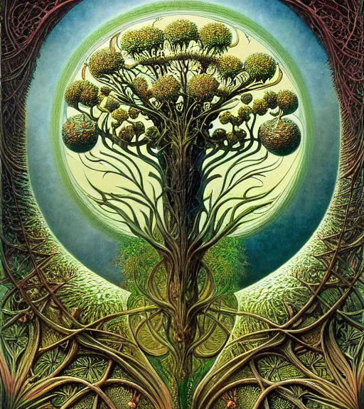 Image similar to tree of life by roger dean and andrew ferez, art forms of nature by ernst haeckel, divine chaos engine, symbolist, visionary, art nouveau, botanical fractal structures, organic, detailed, realistic, surreality