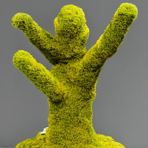 Prompt: radial statue with very yellow moss