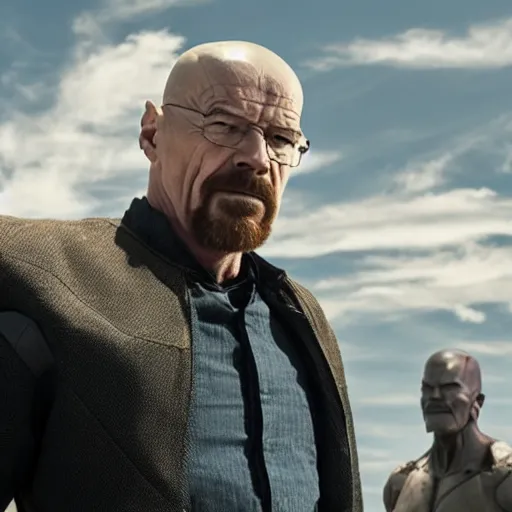 Image similar to a still of Walter White as Thanos in the movie Avengers: Endgame