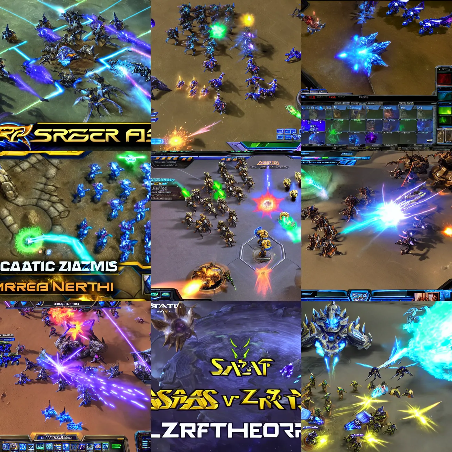 Prompt: starcraft, high level protoss vs zerg match