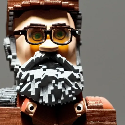 Prompt: the philosopher Edmund Husserl, made out of Legos, standing in his home office, photo realistic