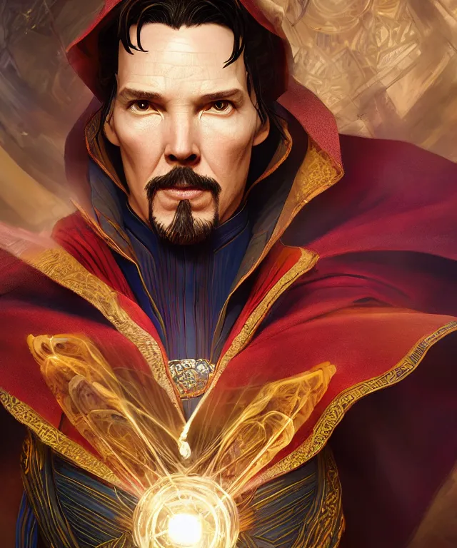 Image similar to doctor strange as a female, au naturel, hyper detailed, digital art, trending in artstation, cinematic lighting, studio quality, smooth render, unreal engine 5 rendered, octane rendered, art style by klimt and nixeu and ian sprigger and wlop and krenz cushart