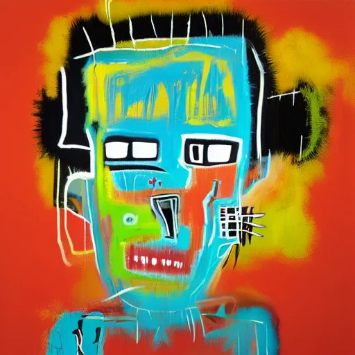 Prompt: new painting by jean michel basquiat and beeple