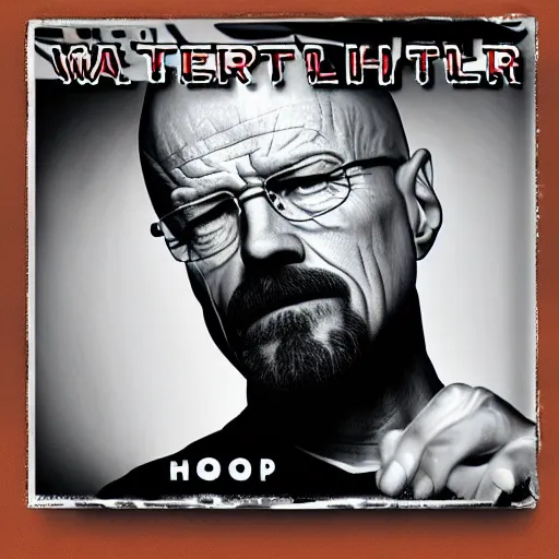 Prompt: walter white on a vintage hip hop album cover