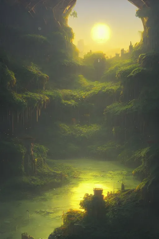 Image similar to solarpunk landscape,, andreas rocha style