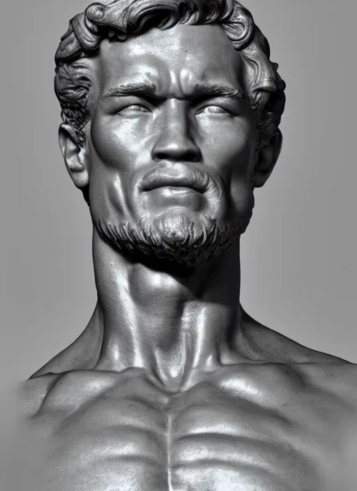 Prompt: Michelangelo's statue of young Arnold Schwarzenegger, highly detailed, 8k