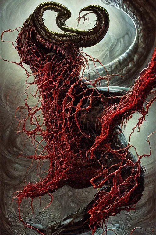 Image similar to venom. art by tomasz alen kopera and glenn fabry.