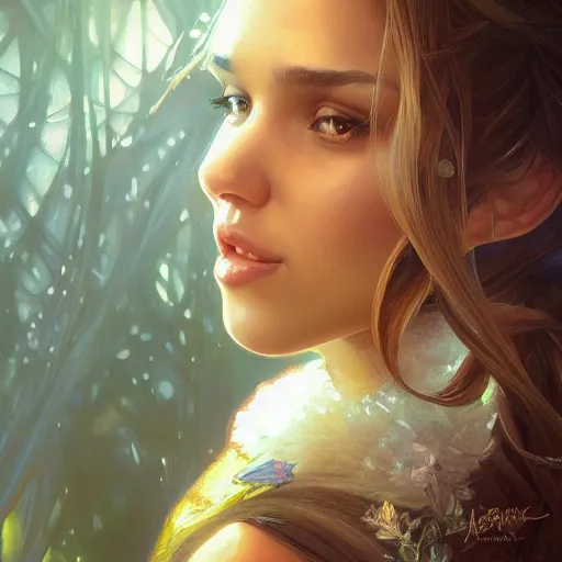 Prompt: beautiful young jessica alba like disney princess, closeup, d & d, fantasy, intricate, elegant, highly detailed, digital painting, artstation, concept art, matte, sharp focus, illustration, art by artgerm and greg rutkowski and alphonse mucha