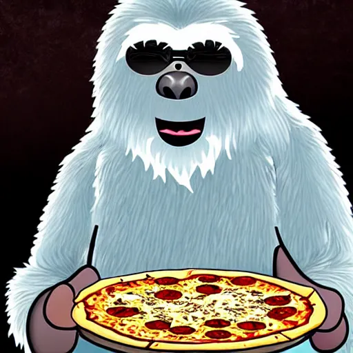 Image similar to friendly wizard yeti eating pizza