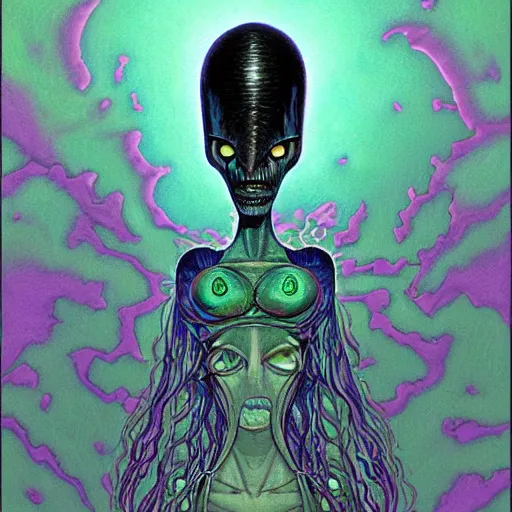 Image similar to original jean giraud digital art painting pastel goth aesthetic, creepy kawaii alien, psychedelic, sabbas apterus