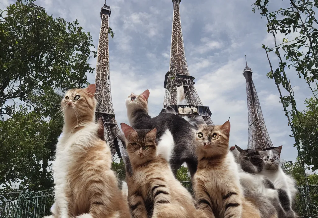 Prompt: the eiffel tower made out of cats