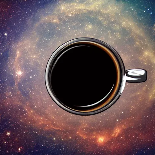 Prompt: A cup of coffee with the universe contained on it, highly detailed, 8k