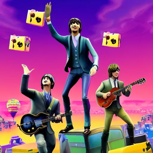 Prompt: the beatles playing fortnite